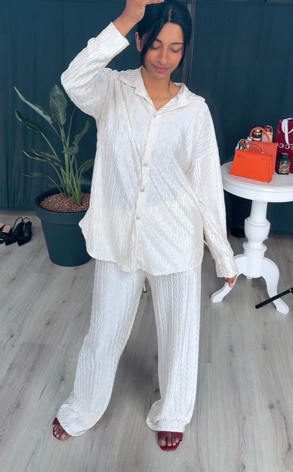 Plisse zig zag cream co-ord set van katoen - ITALY90
