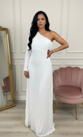 Plisse jurk met lange mouw wit