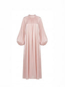 Satijnen Hooggesloten Maxi-Jurk - roze 92566