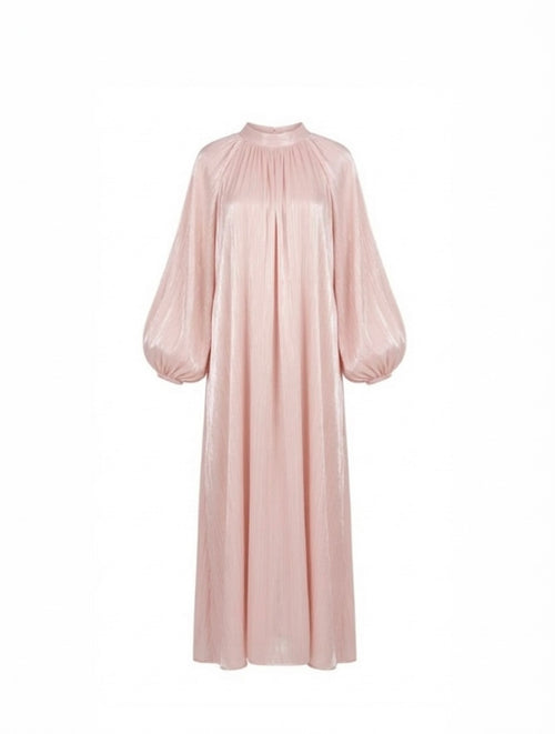 Satijnen Hooggesloten Maxi-Jurk - roze 92566