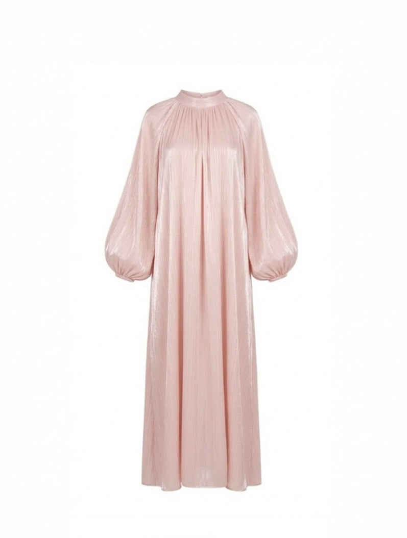 Satijnen Hooggesloten Maxi-Jurk - roze 92566