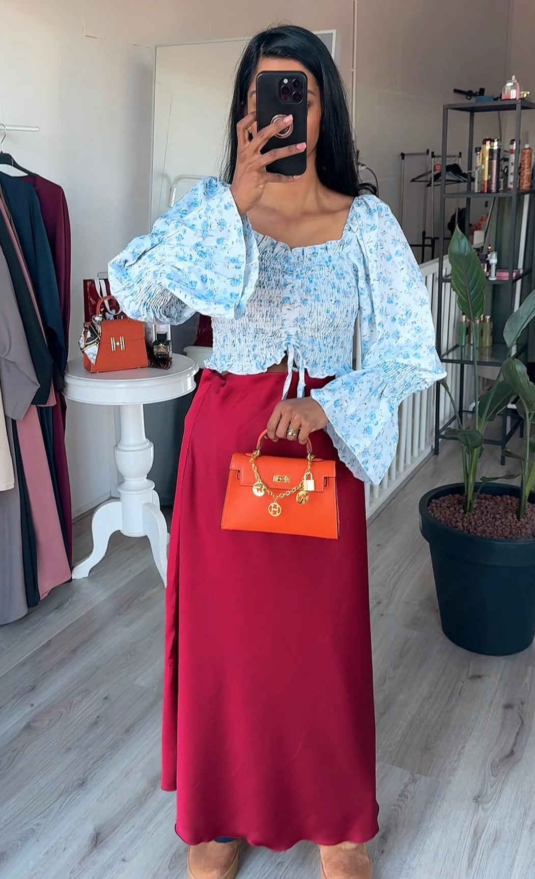 Satijnen rok burgundy