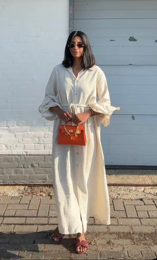 Jurk met ruffles van viscose beige - M5250