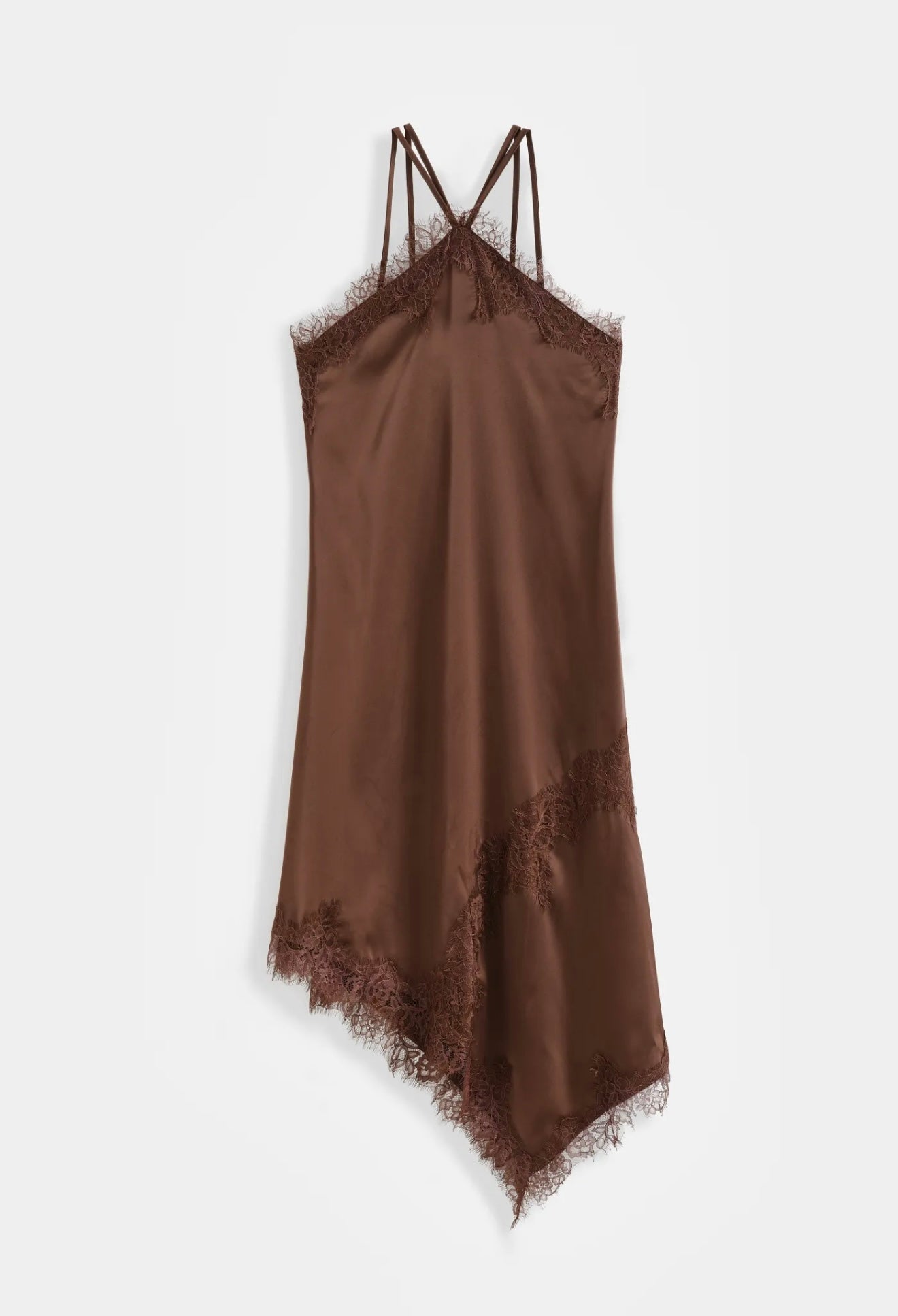 SATIJNEN JURK MET KANT - BROWN