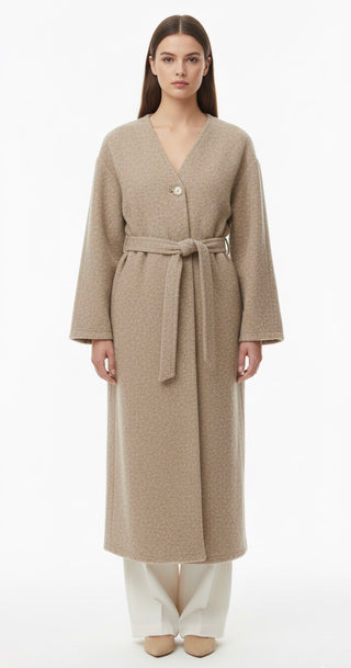 Teddy manteljas met band en gouden knoop - camello