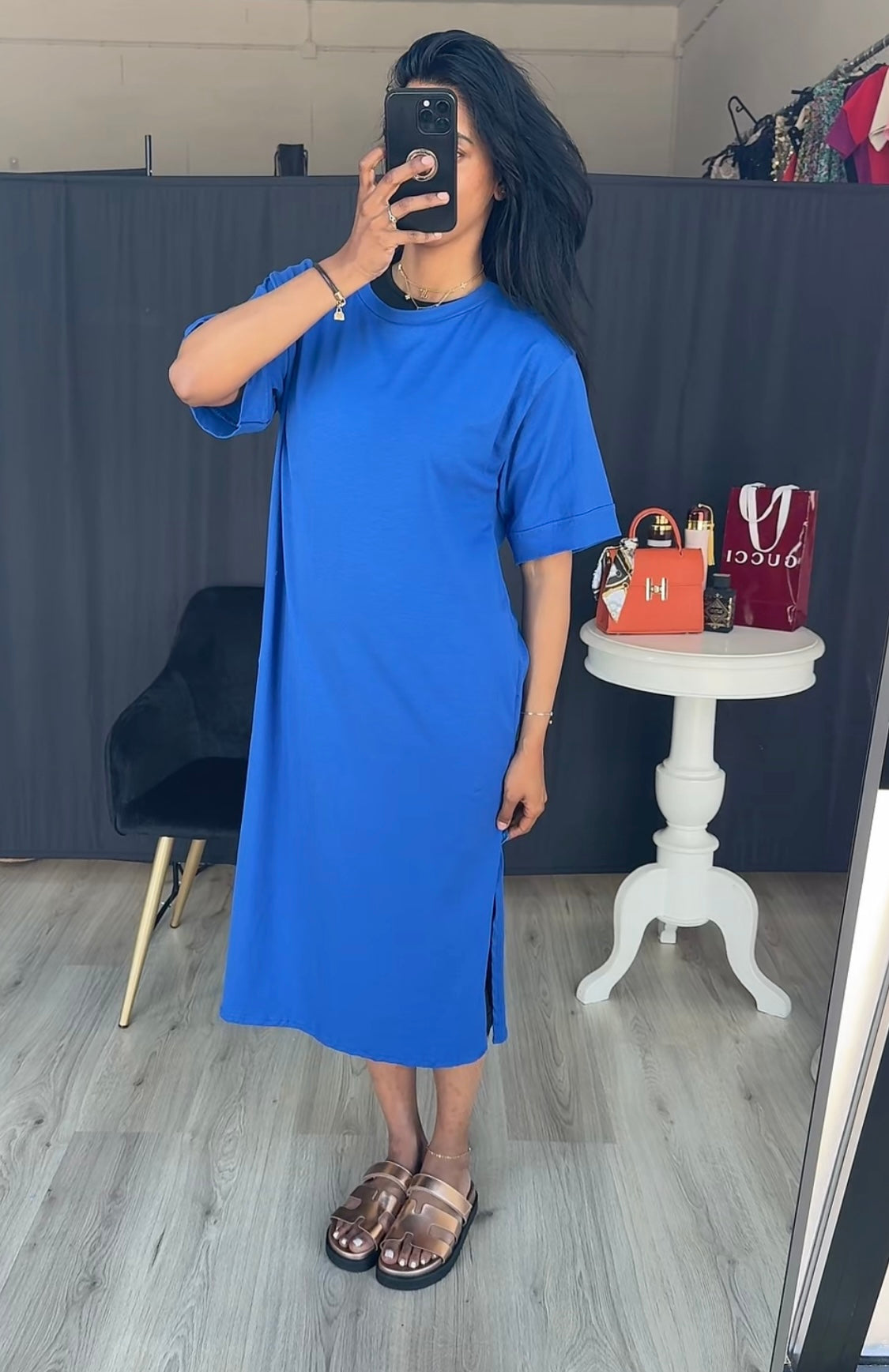 Katoenen t-shirt jurk blauw met korte mouwen