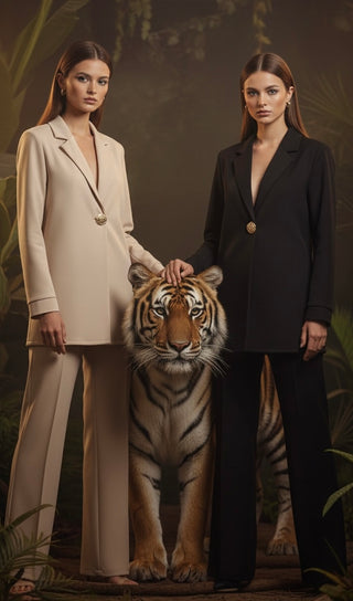 Comfy blazer set met gouden knoop zwart - 6041