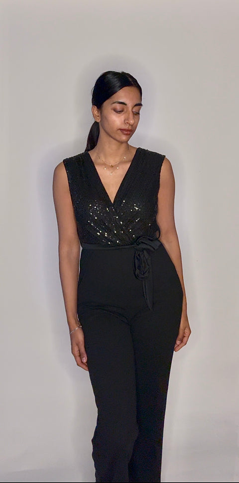 Jumpsuit stretch zwart met glitters