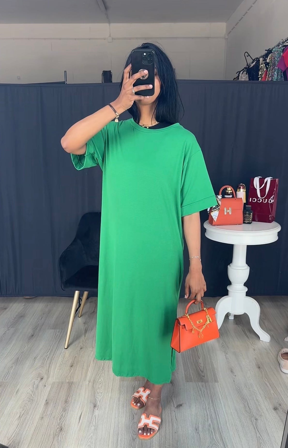 Katoenen t-shirt jurk groen met korte mouwen
