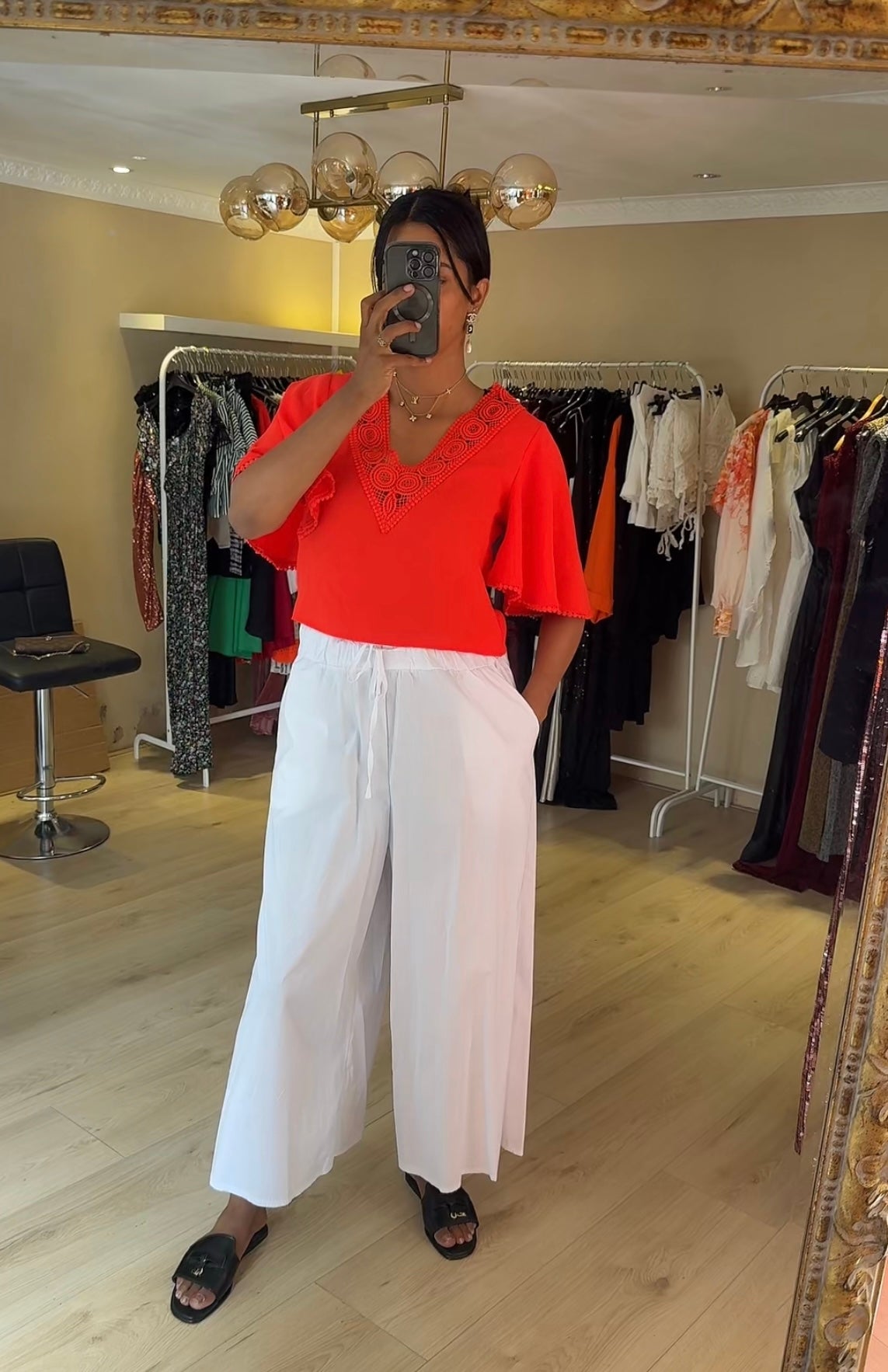 Katoenen verstelbare broek met brede pijpen - blanco