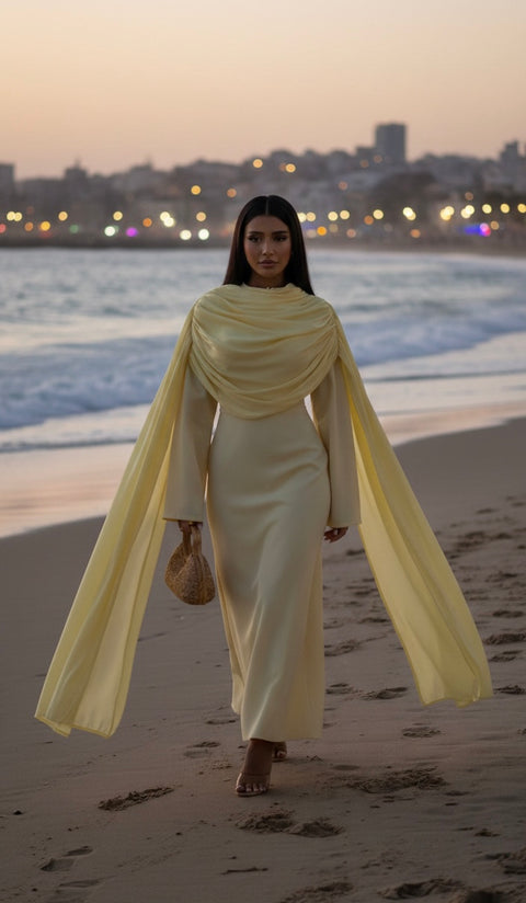 Desert butter yellow abaya dress - 83221 (launch 9 march)