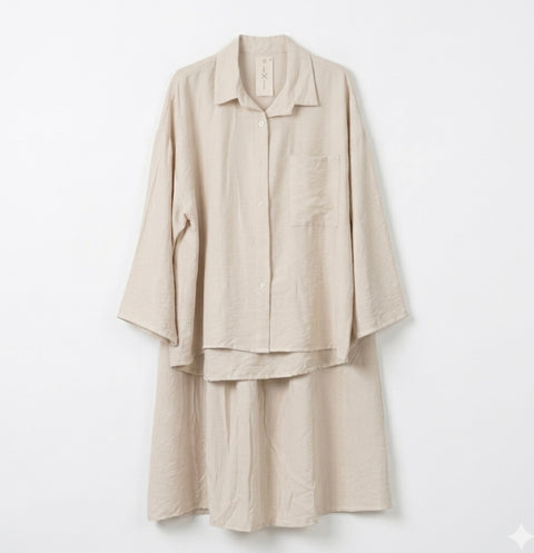 Oversized blouse met lange rok - crème van viscose PRE ORDER