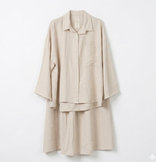 Oversized blouse met lange rok - crème van viscose PRE ORDER