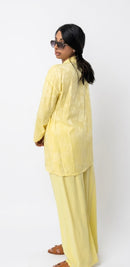 Kimono oversized met bladeren en broek - yellow