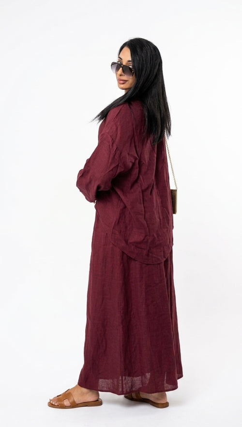 Oversized blouse met lange rok - burgundy van viscose PRE ORDER