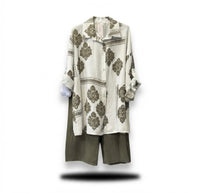 Patronen broek set van viscose - kaki (limited collection)