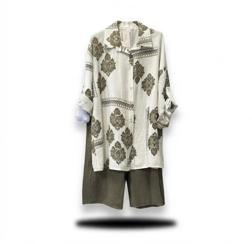 Patronen broek set van viscose - kaki (limited collection)