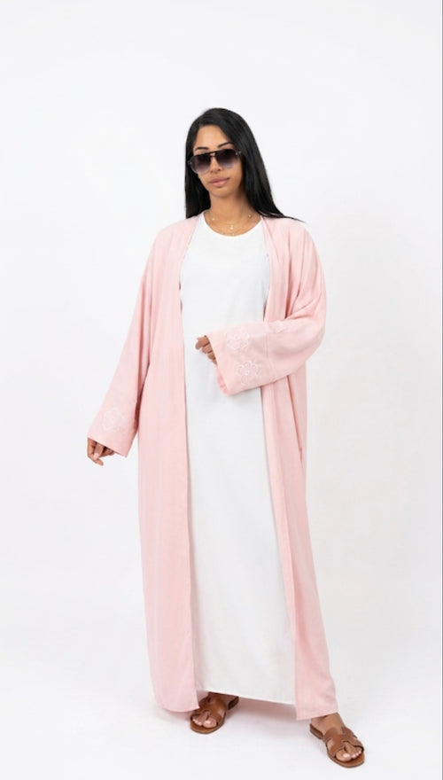 Kimono met bloemetjes roze met witte onderjurk