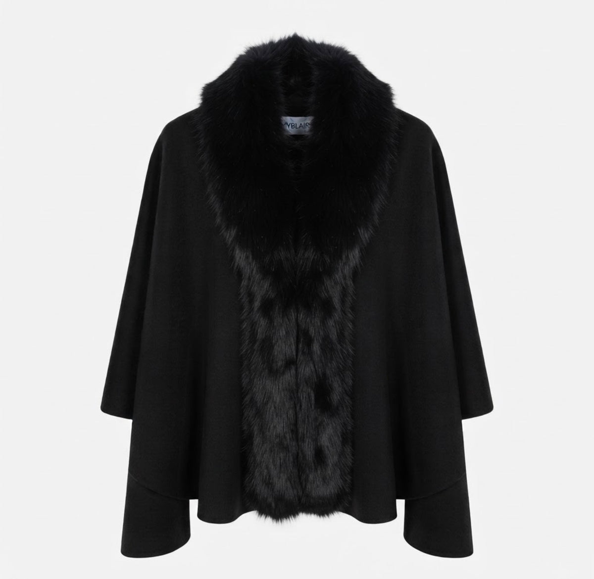 Luxe Zwarte Cape met Bontkraag