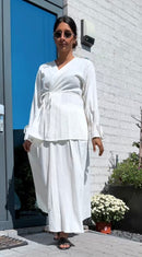 Kimono met rekbare rok van linnen - wit