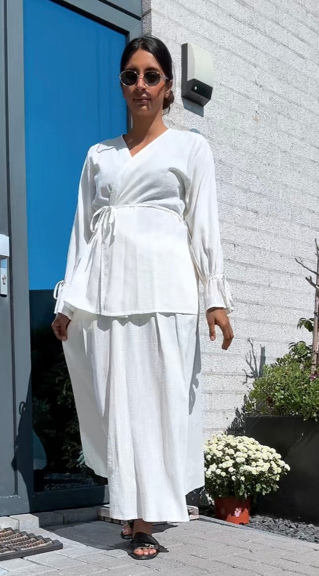 Kimono met rekbare rok van linnen - wit
