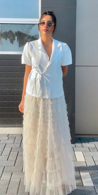 Blazer met verstelbare strikjes en poff mouwen