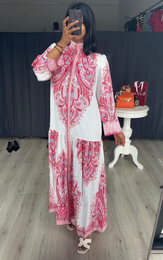 Loria robe jurk roze met wit print