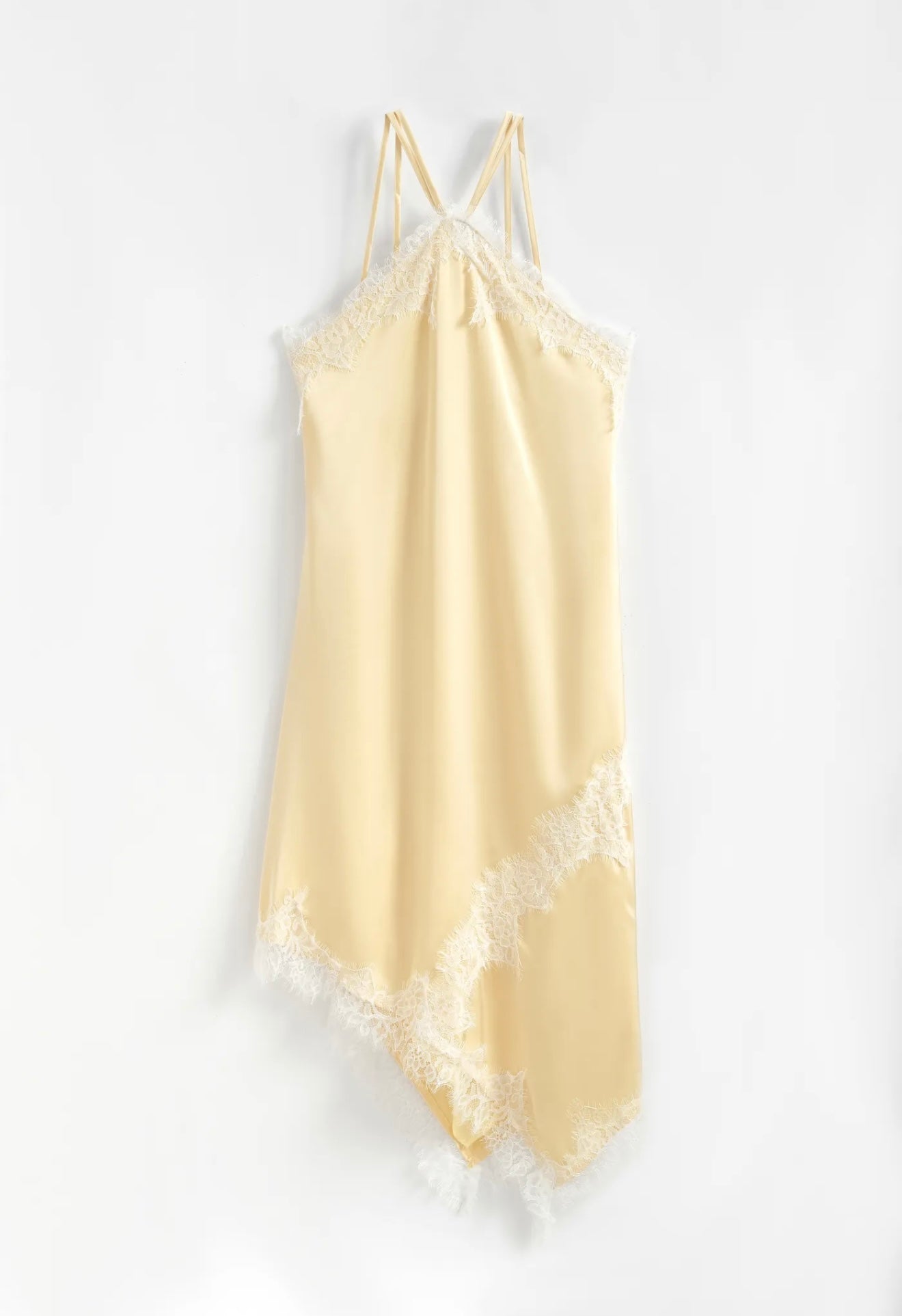 SATIJNEN JURK MET KANT - BUTTER YELLOW