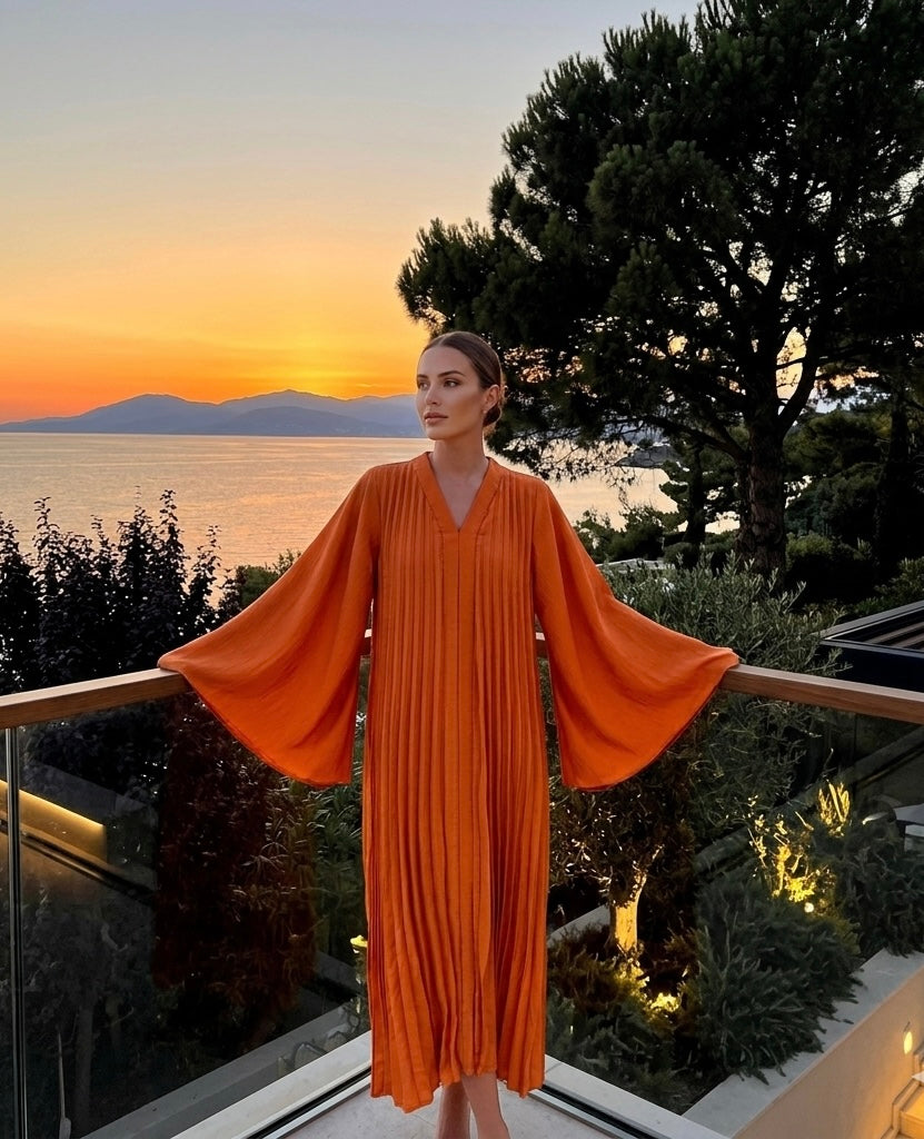 Flora wijde jurk - oranje (launch 18 mei)