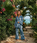 Dames Loungewear Set: Tuniek met Franjes en Matchende Pantalon - jeans blue