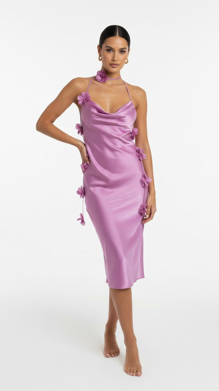 Satijnen jurk met bloemen