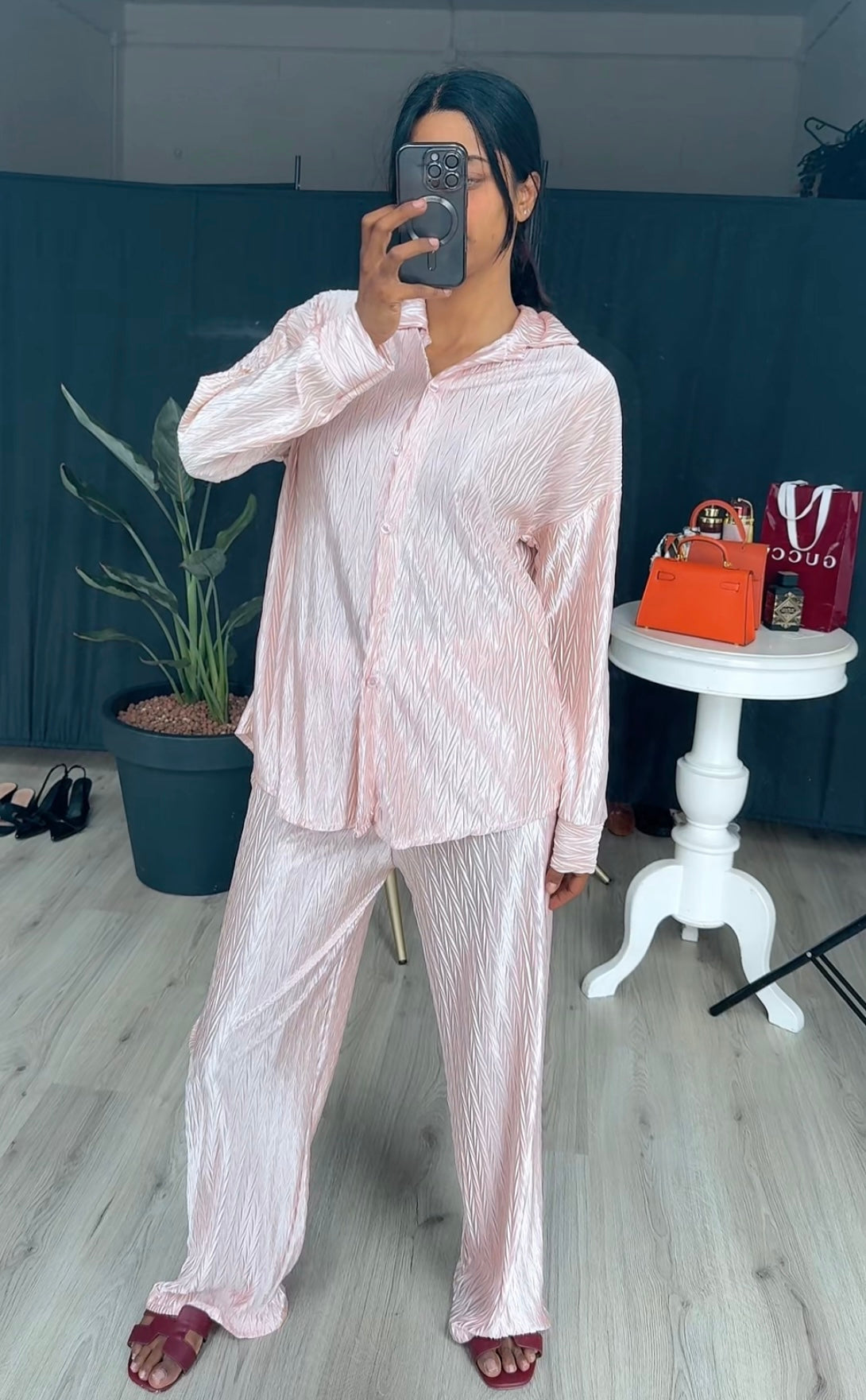 Plisse zig zag roze co-ord set van katoen - ITALY90