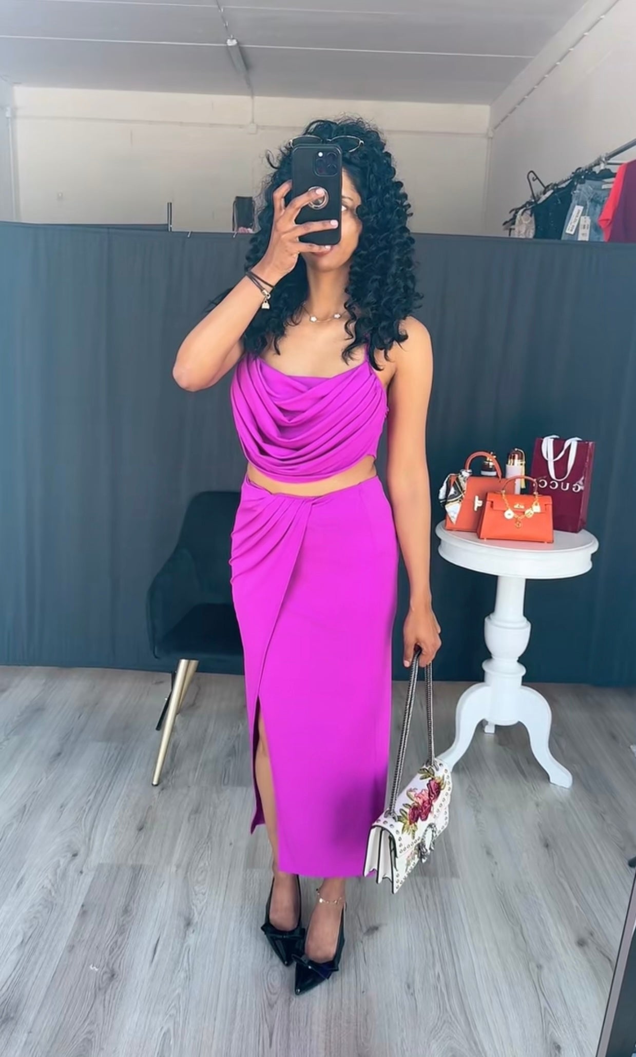 Halter top met vulling en rekbare rok paars