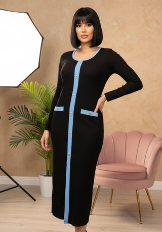 Inaya stretch jurk met blauwe details - ITALY5213