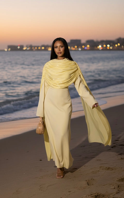 Desert butter yellow abaya dress - 83221 (launch 9 march)