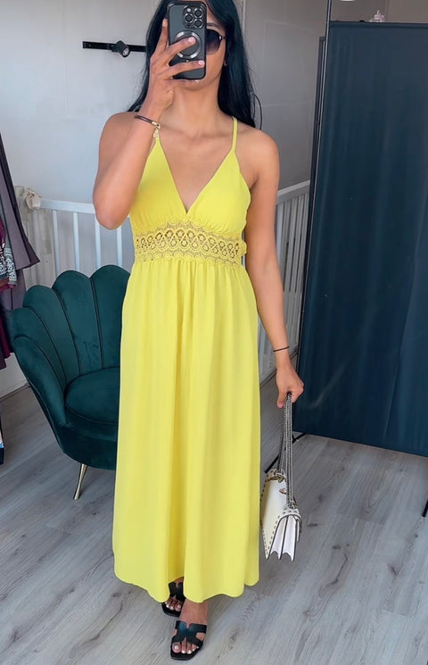 SS25 Zomer jurk met open rug katoen geel