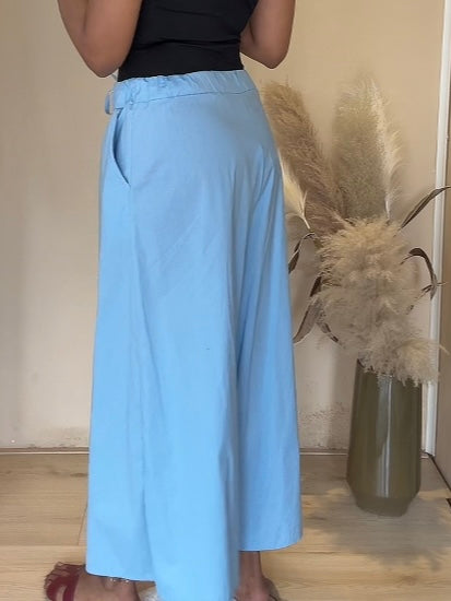 Katoenen verstelbare broek met brede pijpen - blauw