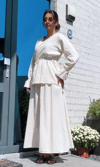 Kimono met rekbare rok van linnen - beige