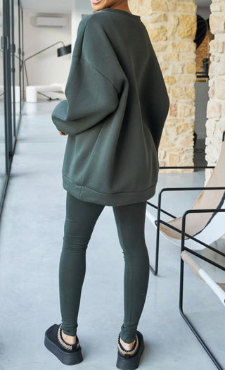 Felicia legging jogger set met oversized warme trui - groen PRE ORDER