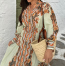 ROBE LORIA BROWN GREEN DRESS PRE ORDER