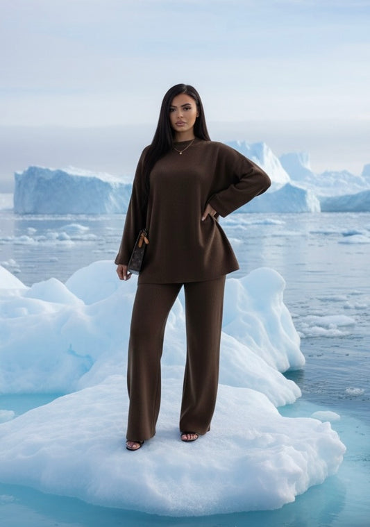 Zyra comfy donker bruin co-ord set