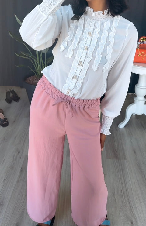 Rekbare broek van viscose roze
