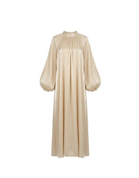 Satijnen Hooggesloten Maxi-Jurk - beige 92566