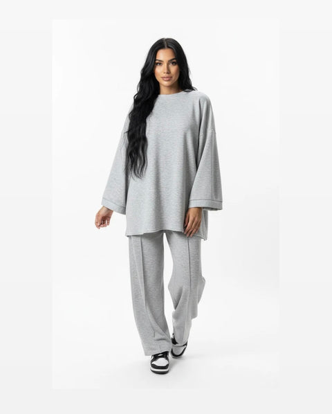 Comfy co-ord set met lange top en oversized broek - 6033