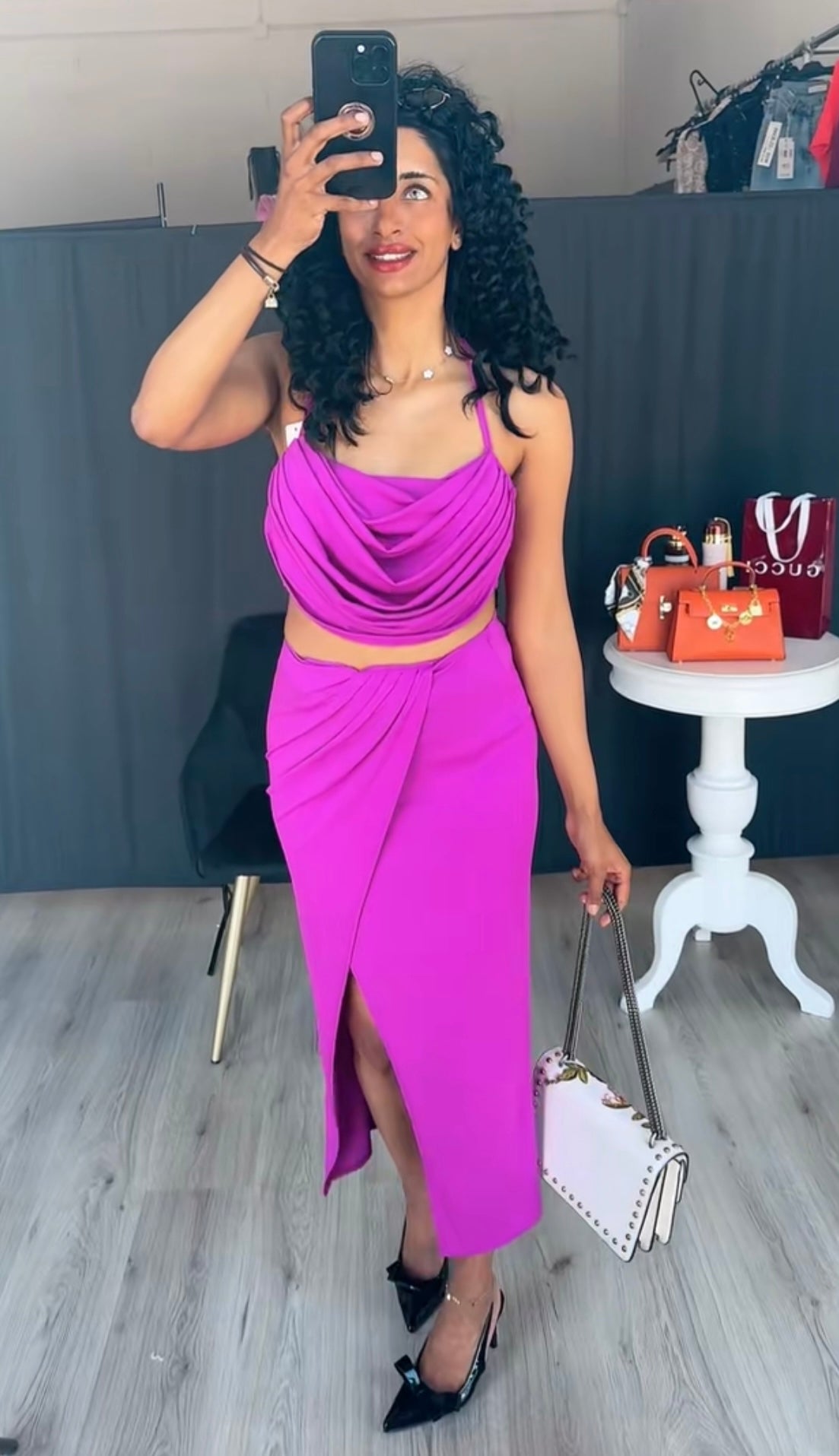Halter top met vulling en rekbare rok paars
