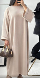 Lange jurk beige met zakken - ZJ01