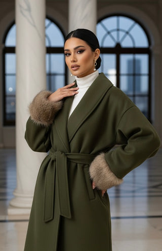 Manteljas met bont aan mouwen - groen