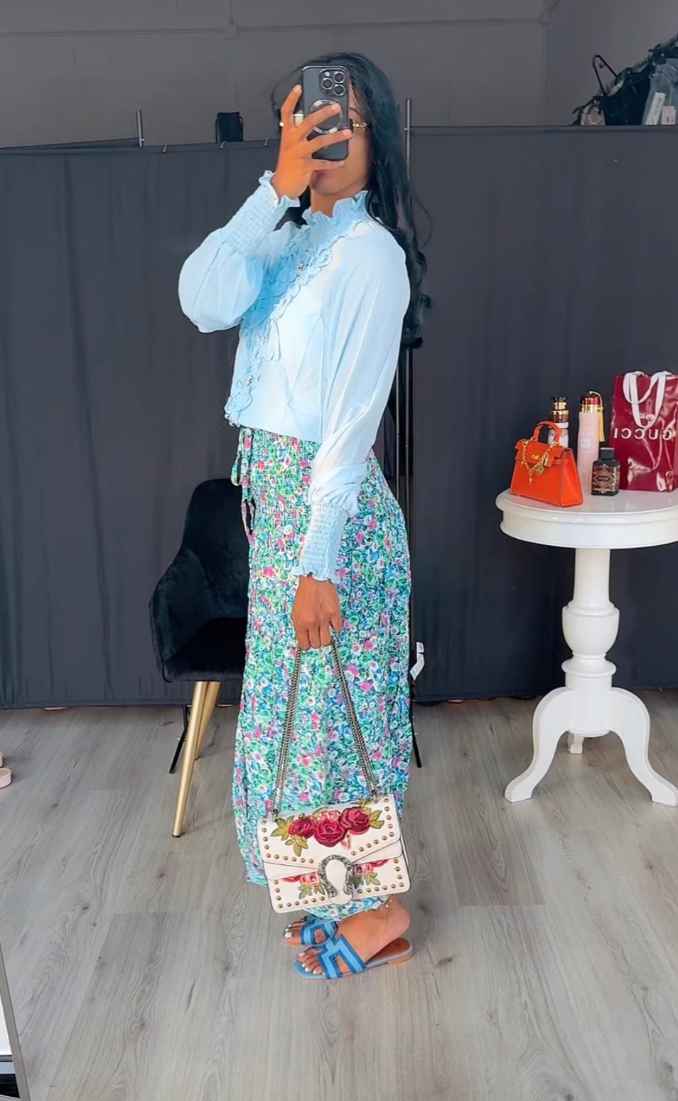 Rekbare rok met print blauw