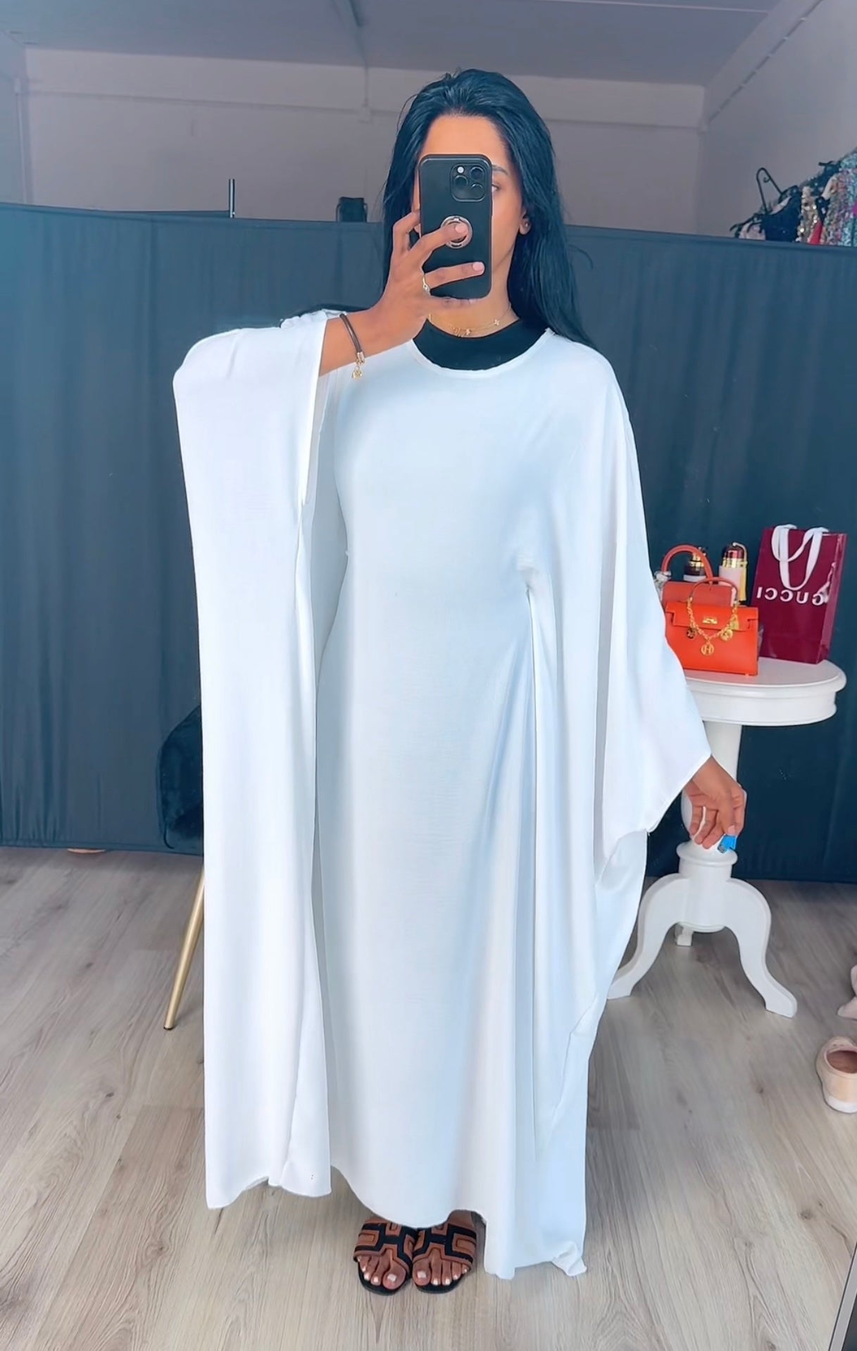 Abaya touwtjes wijde jurk wit