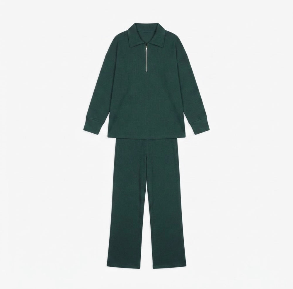 Comfy zipper set modest sweater with oversized pants